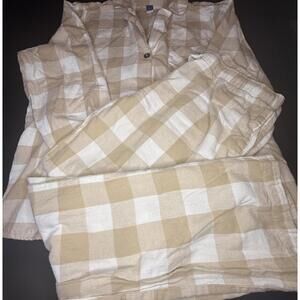 Old Navy Unisex 100% Cotton Neutral Plaid Pajama Set Large Top Medium Bottoms